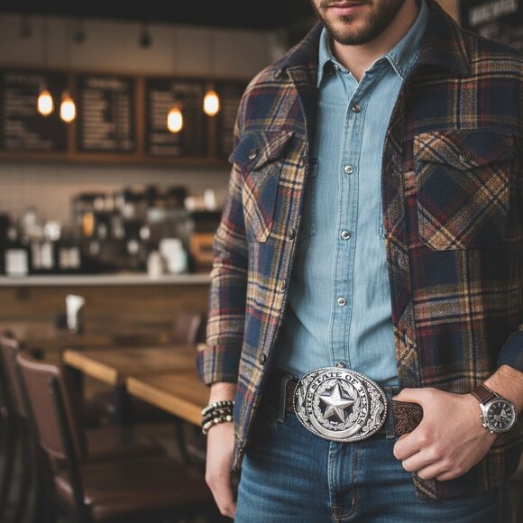 Men Women Silver Metal Belt Buckle Western Fashion Cowboy Texas State Lone Star - Picture 9 of 16